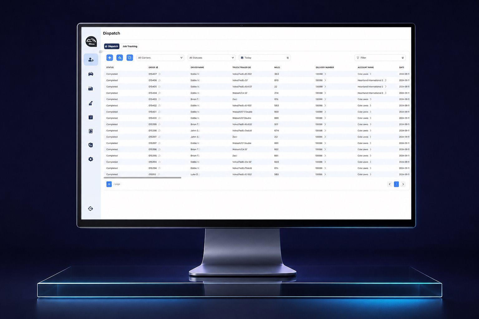 Dark Cabrely Dispatch monitor mockup preserving the original dashboard interface